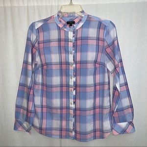 Talbots Petites Blue/Pink‎ Plaid Button Up Shirt